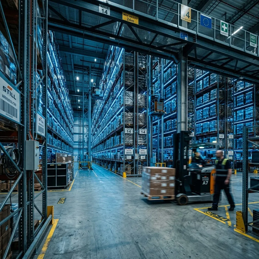 SIGAN industrial rugged PDA deployment in high-density automated logistics warehouse in Europe.