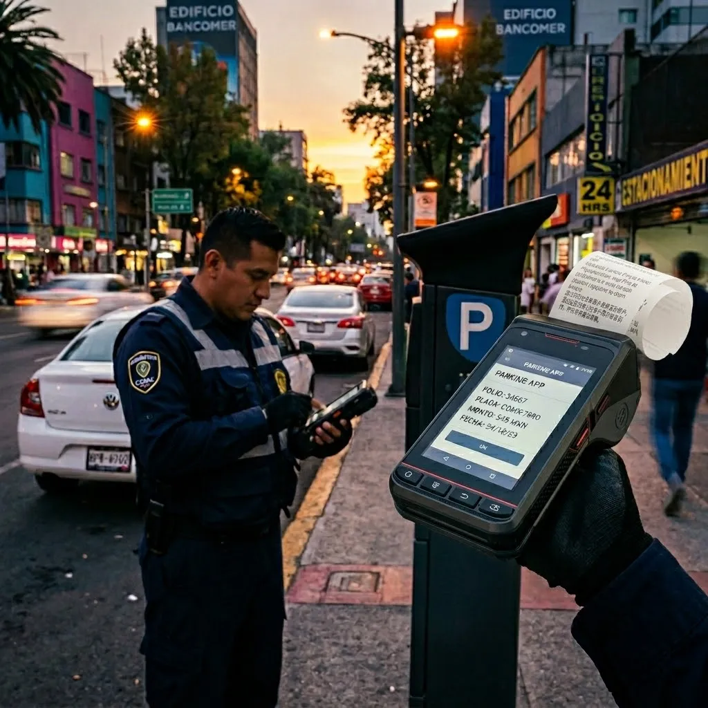 SIGAN rugged integrated printer PDA deployment for outdoor smart parking fee enforcement in Latin American urban environments.